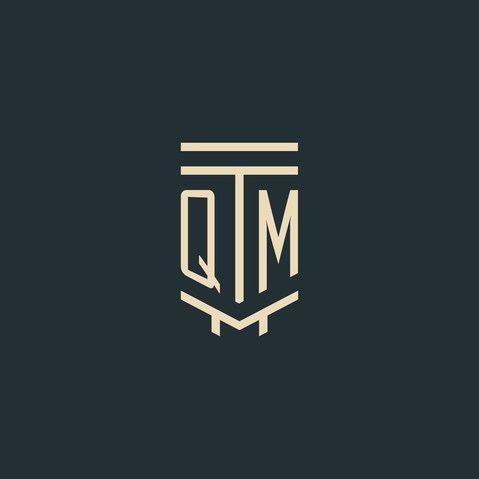 qm monograma inicial com designs de logotipo de pilar de arte de linha simples vetor