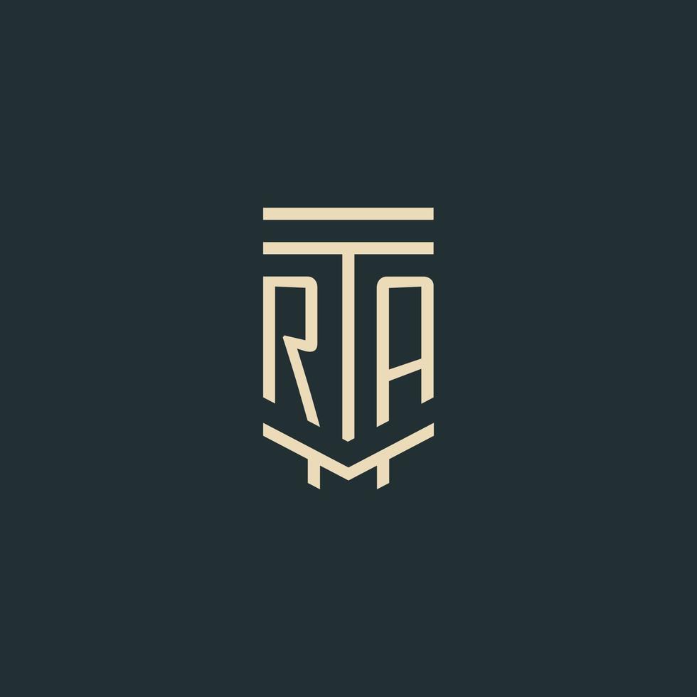 ra monograma inicial com designs de logotipo de coluna de arte de linha simples vetor