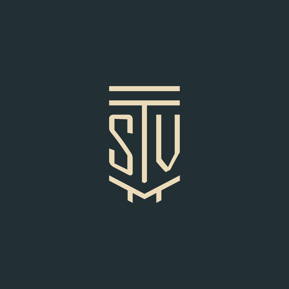 sv monograma inicial com designs de logotipo de pilar de arte de linha simples vetor