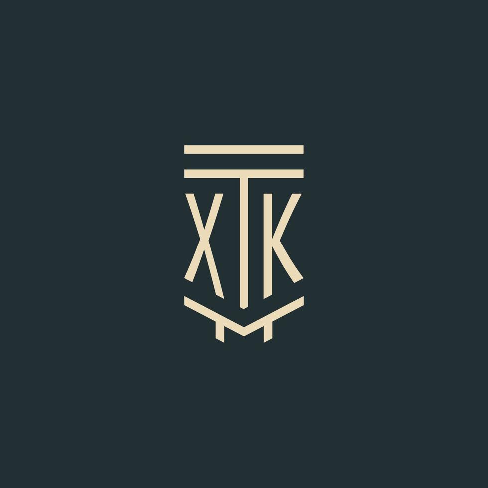 xk monograma inicial com designs de logotipo de coluna de arte de linha simples vetor