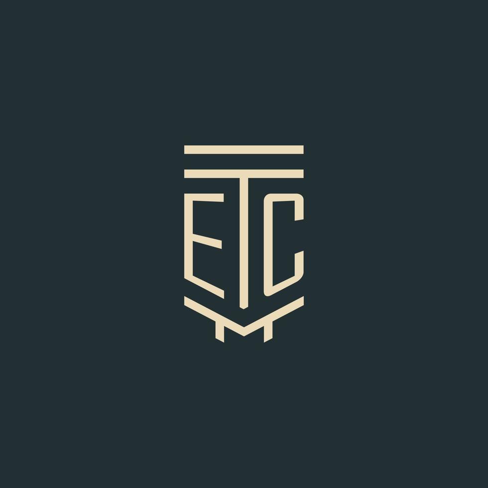 monograma inicial ec com designs de logotipo de pilar de arte de linha simples vetor