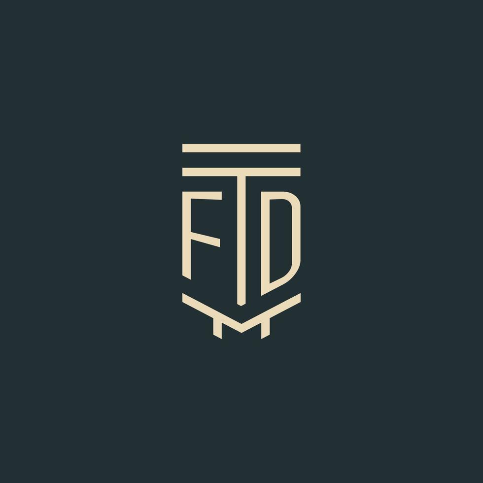 fd monograma inicial com designs de logotipo de pilar de arte de linha simples vetor