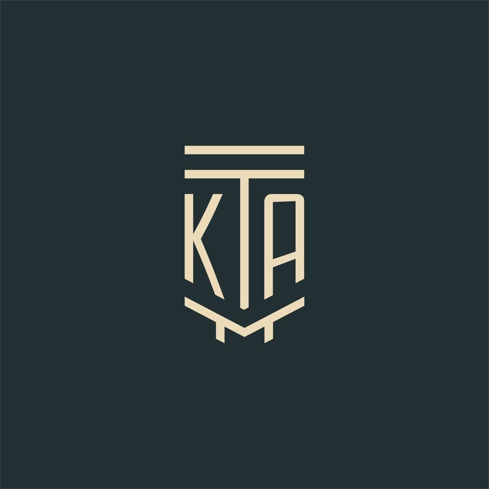 ka monograma inicial com designs de logotipo de pilar de arte de linha simples vetor