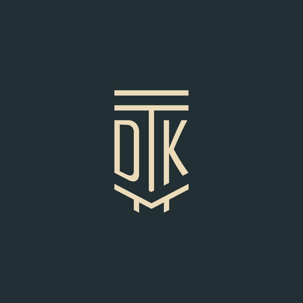 dk inicial monograma com designs de logotipo de coluna de arte de linha simples vetor