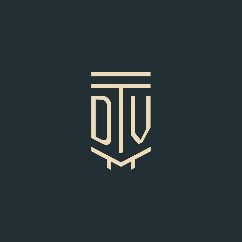 dv monograma inicial com designs de logotipo de pilar de arte de linha simples vetor