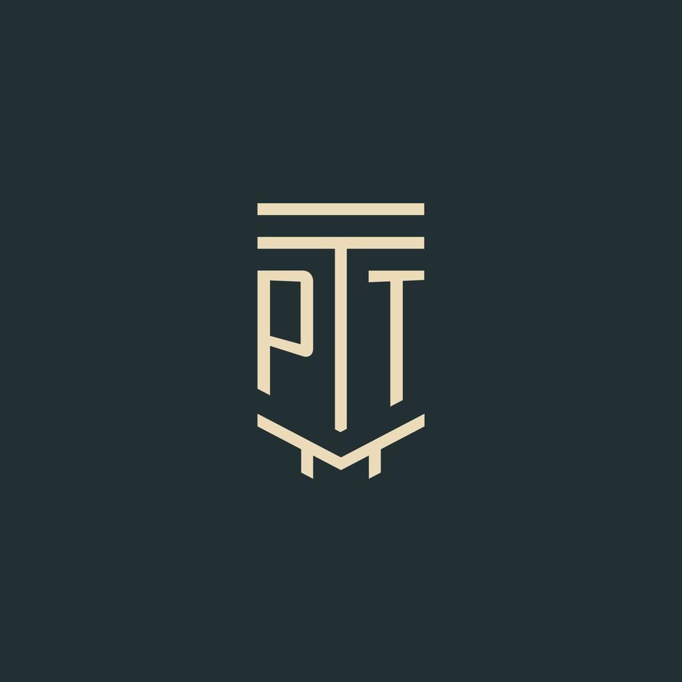 pt monograma inicial com designs de logotipo de pilar de arte de linha simples vetor