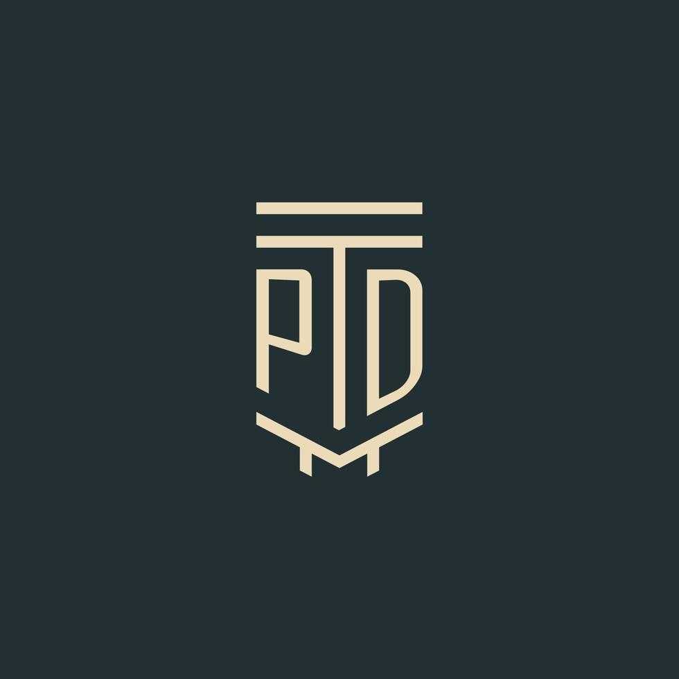 pd monograma inicial com designs de logotipo de pilar de arte de linha simples vetor