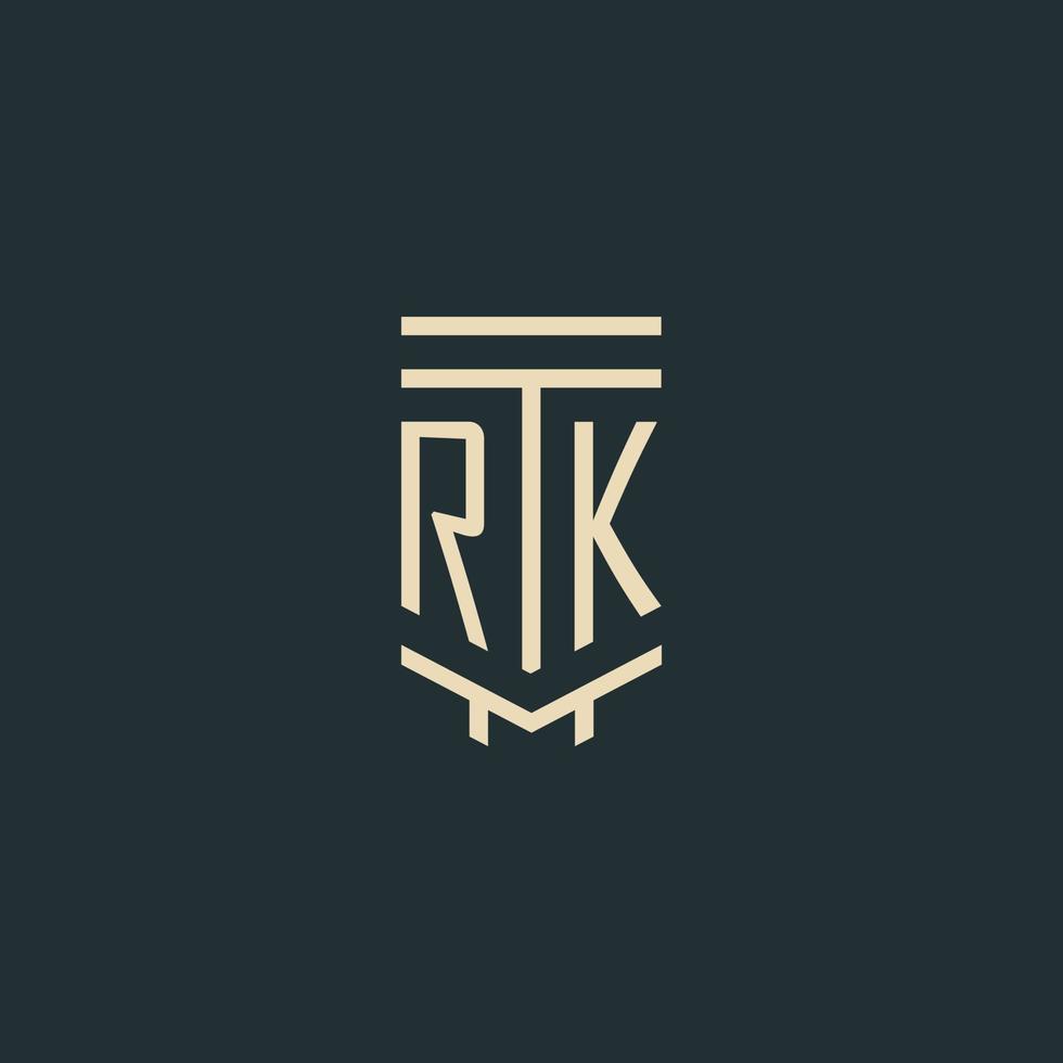 rk monograma inicial com designs de logotipo de coluna de arte de linha simples vetor
