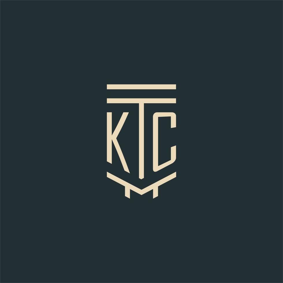 kc monograma inicial com designs de logotipo de pilar de arte de linha simples vetor