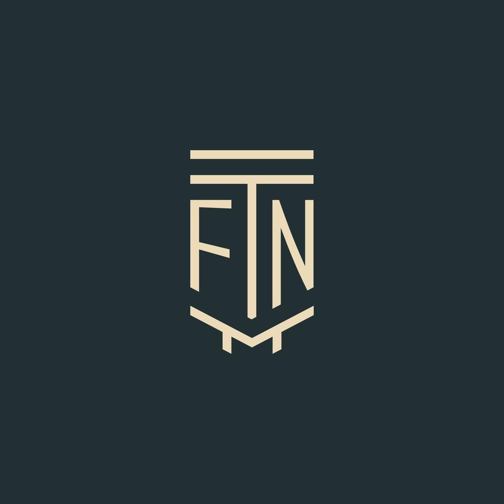 fn monograma inicial com designs de logotipo de pilar de arte de linha simples vetor