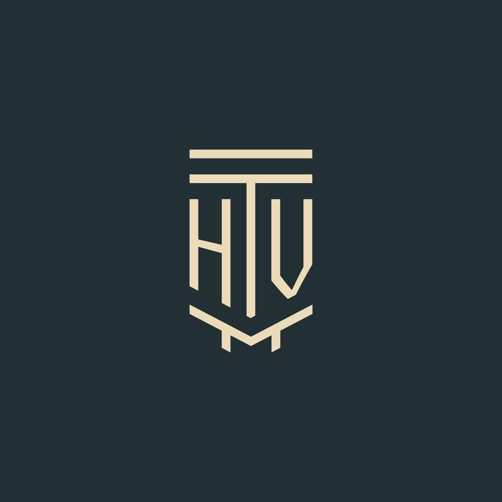 hv monograma inicial com designs de logotipo de pilar de arte de linha simples vetor