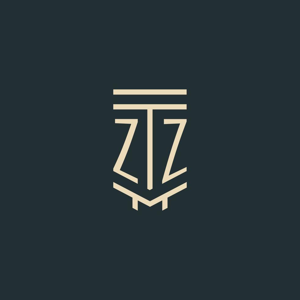 zz monograma inicial com designs de logotipo de coluna de arte de linha simples vetor