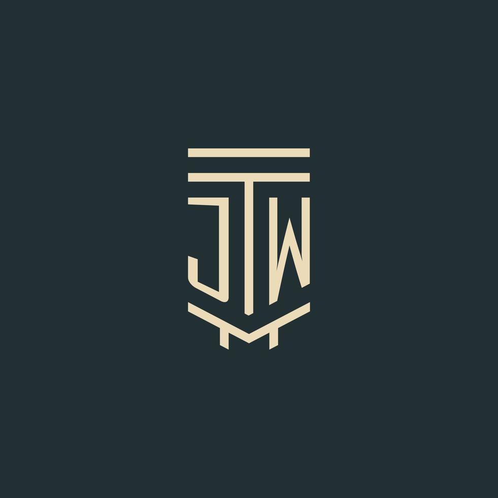 jw monograma inicial com designs simples de logotipo de coluna de arte de linha vetor