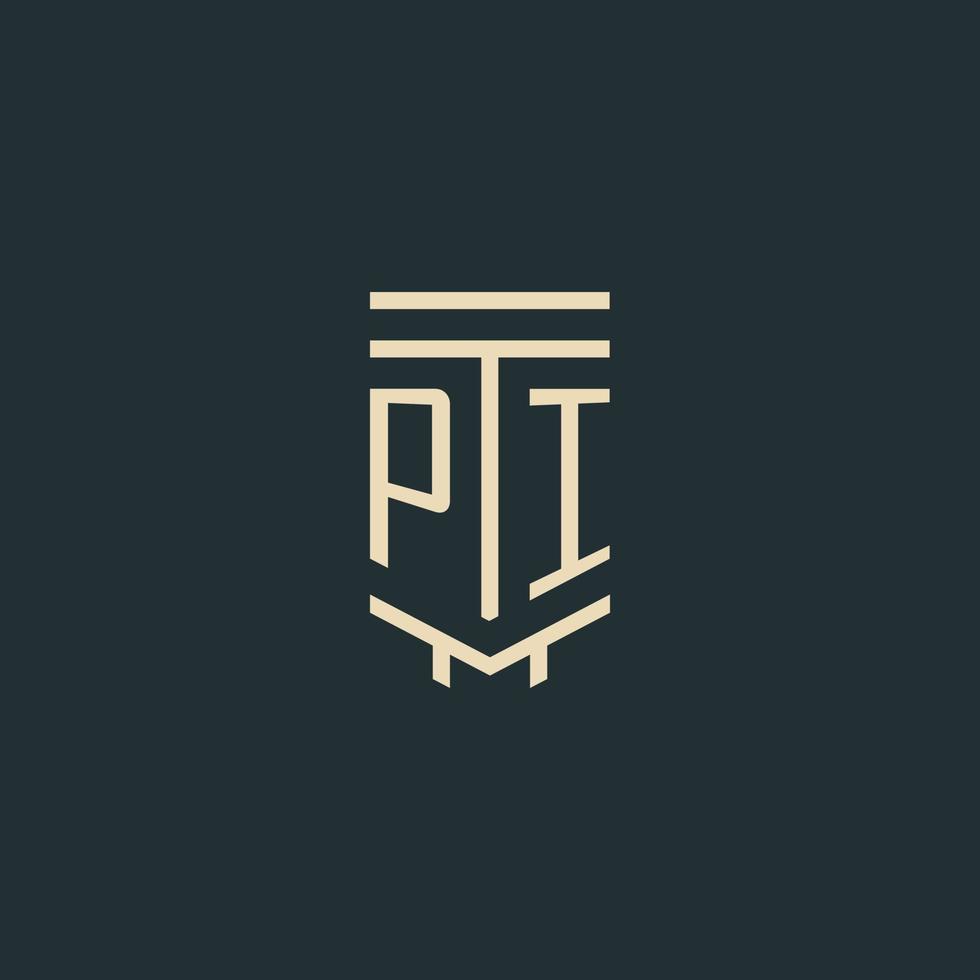 monograma inicial pi com designs de logotipo de pilar de arte de linha simples vetor