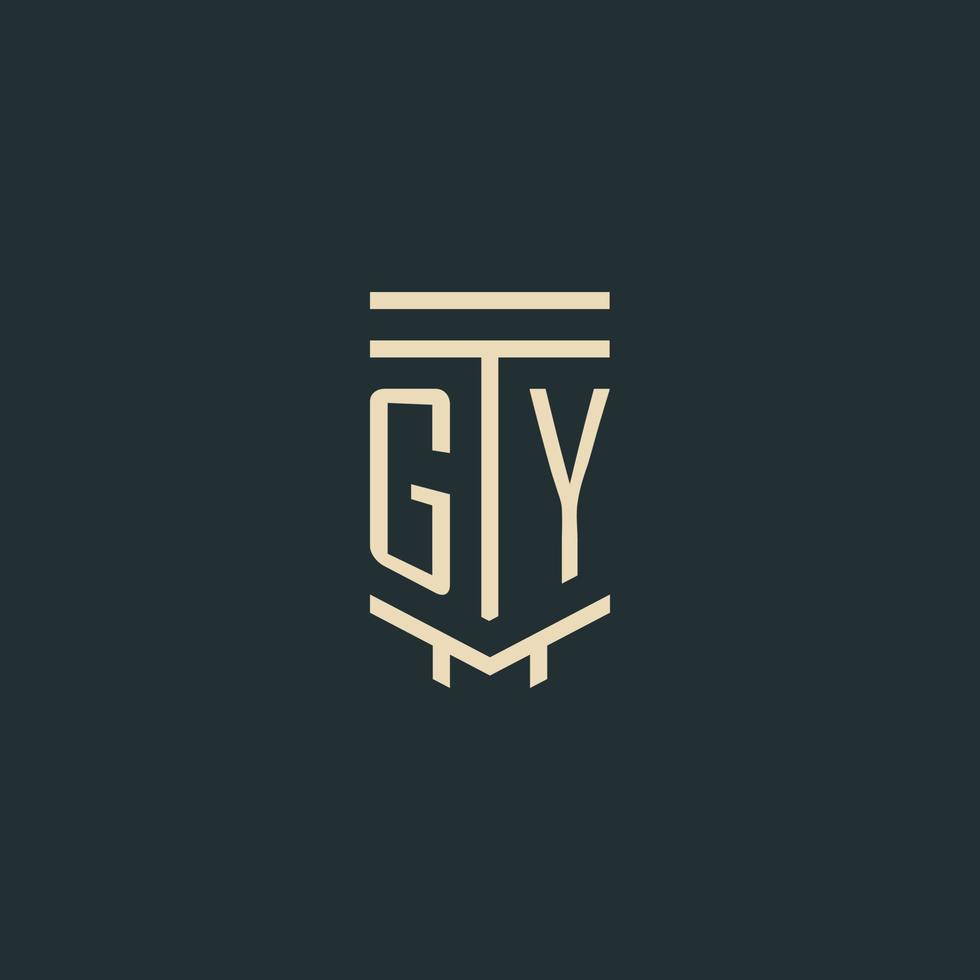 gy monograma inicial com designs de logotipo de pilar de arte de linha simples vetor