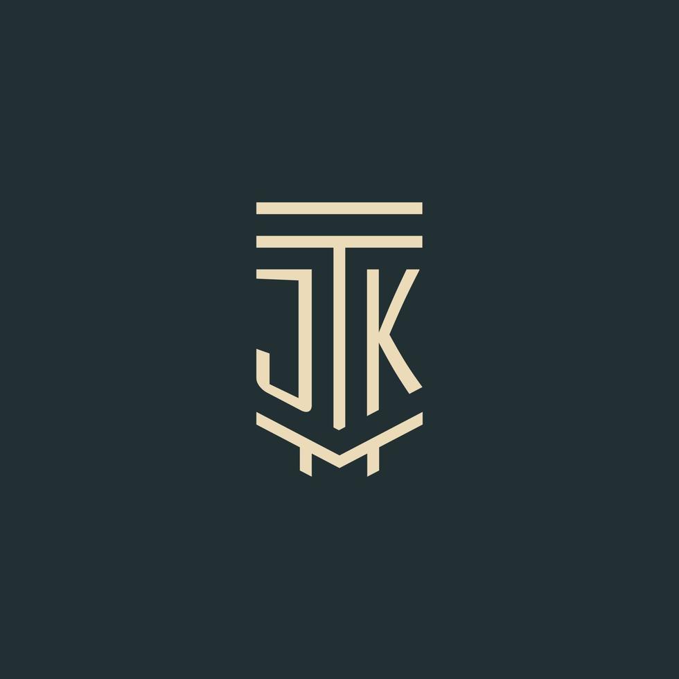 jk monograma inicial com designs de logotipo de pilar de arte de linha simples vetor