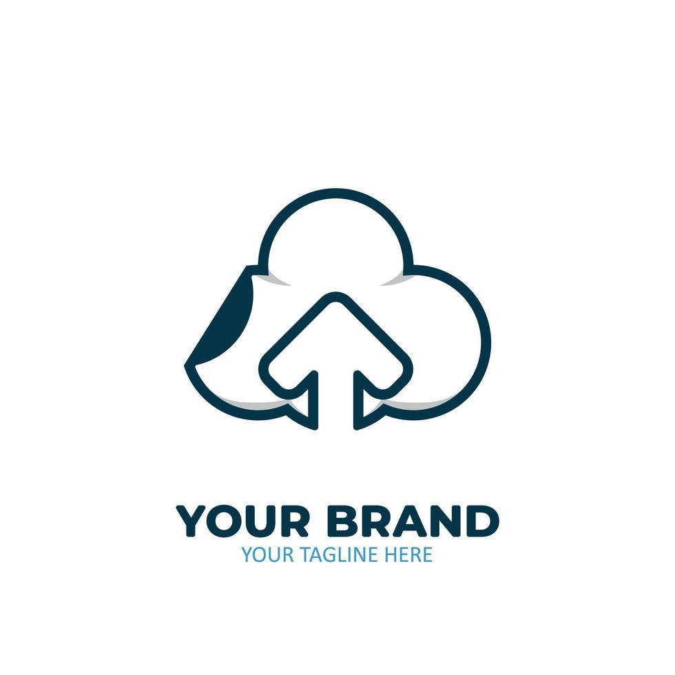 ícone de logotipo de nota de nuvem de upload branco contorno de linha simples bonito vetor