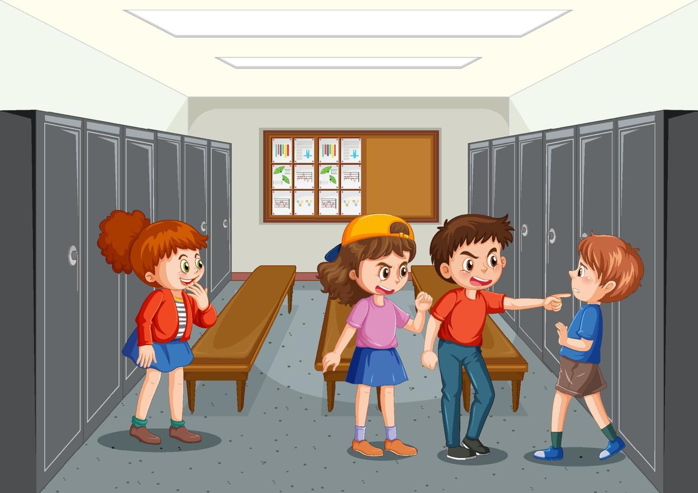 bullying escolar com personagens de desenhos animados de estudantes vetor