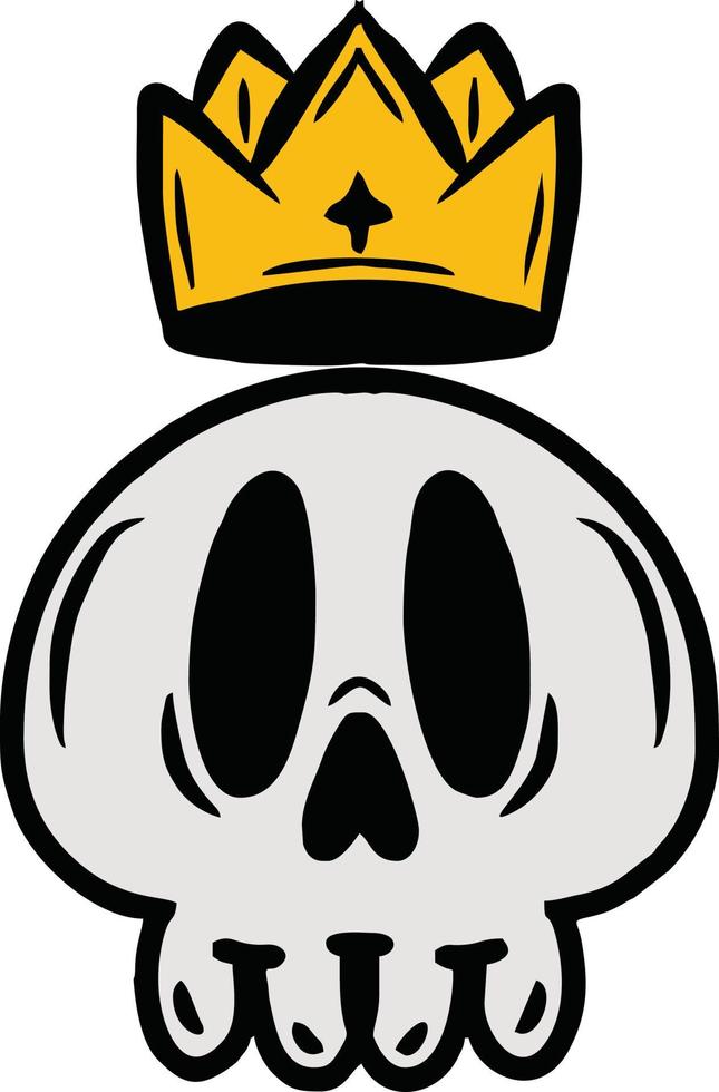 ilustração de desenho vetorial de crânio com coroa de rei para ícone de halloween ou outros em fundo branco estilo doodle vetor