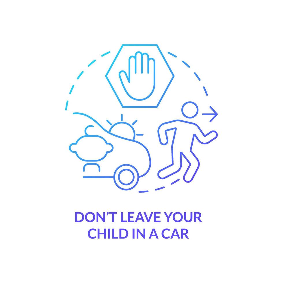 não deixe seu filho no ícone do conceito de gradiente azul do carro. viagem com ilustração de linha fina de ideia abstrata de recomendação de crianças. desenho de contorno isolado. vetor