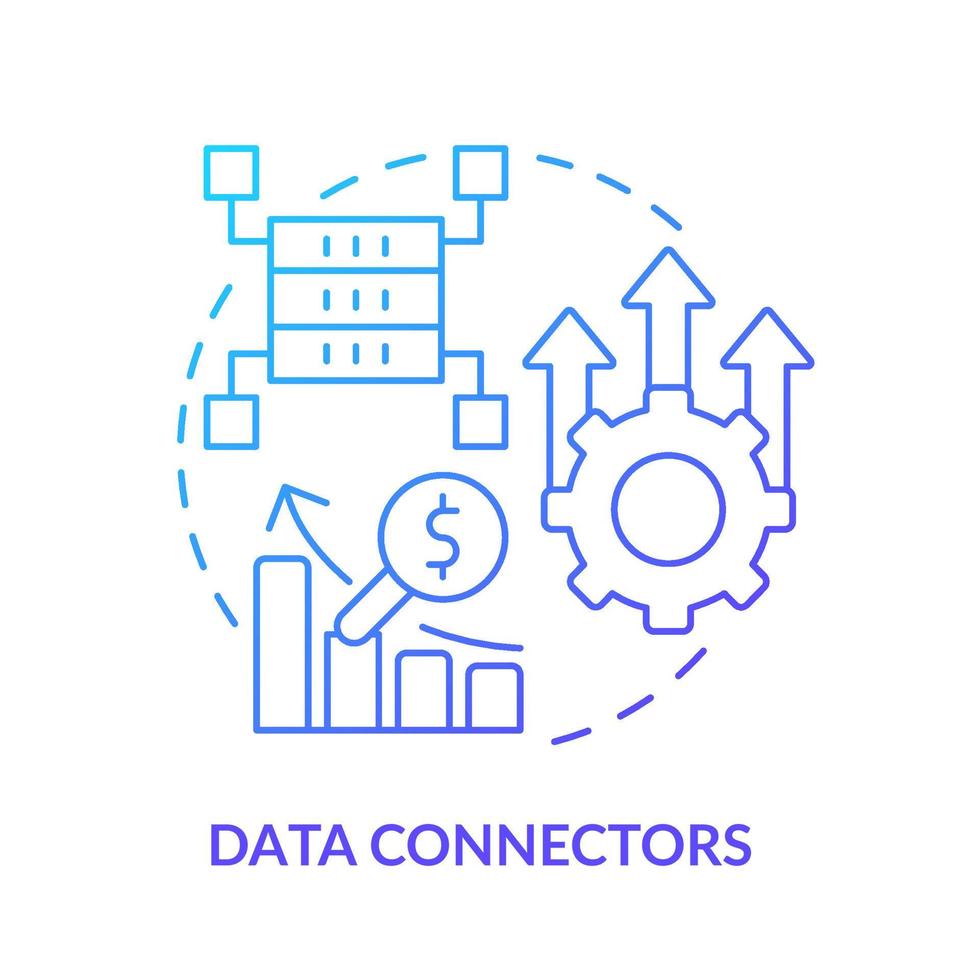 ícone de conceito gradiente azul conectores de dados. ilustração de linha fina de idéia abstrata de software de vendas. desenho de contorno isolado. estabelecer conexões com bancos de dados. vetor