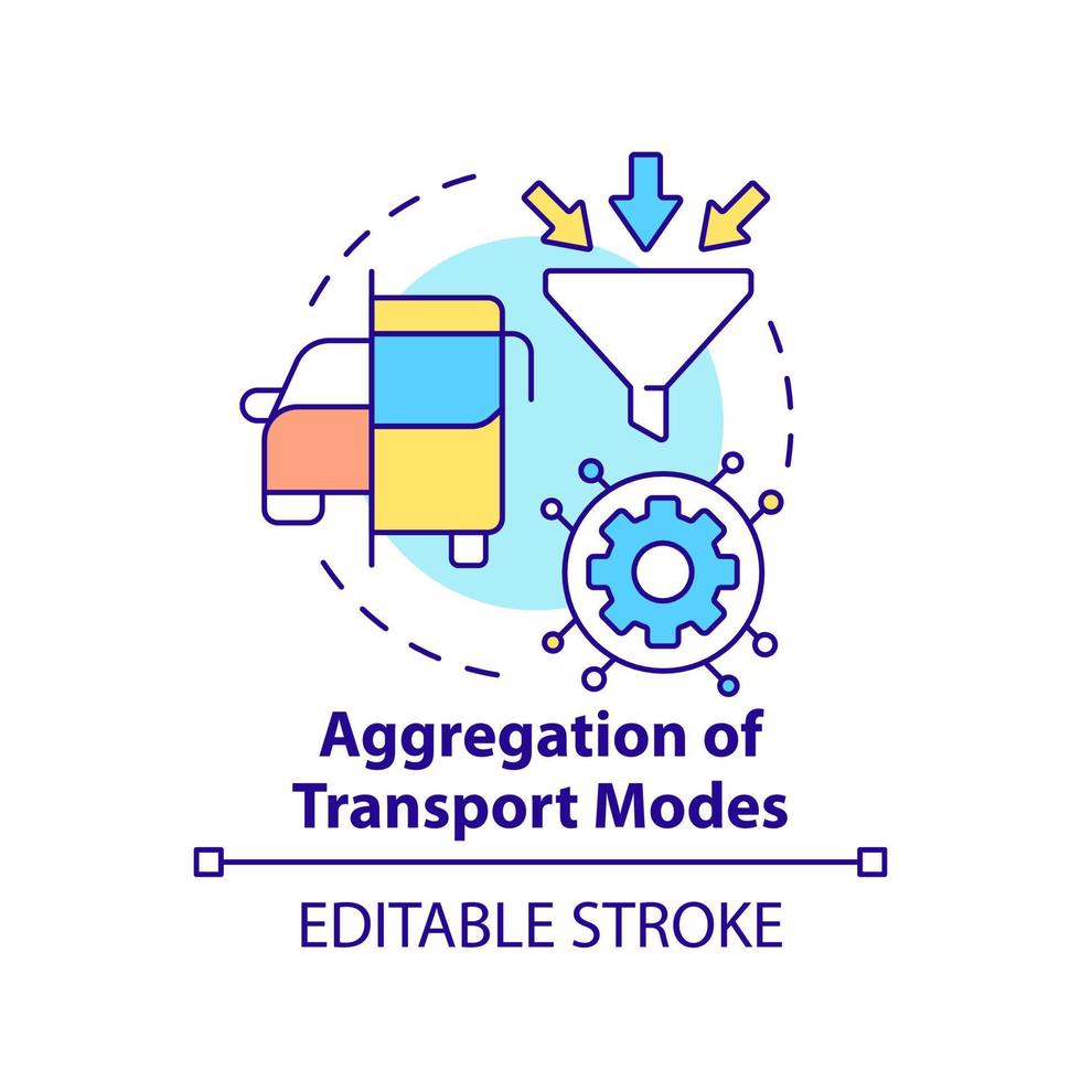agregação de ícone de conceito de modos de transporte. mobilidade como ilustração de linha fina de ideia abstrata de valor de serviço. desenho de contorno isolado. traço editável. vetor