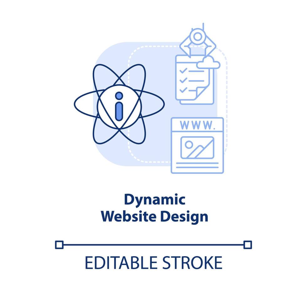 ícone de conceito de luz azul de design de site dinâmico. web design ilustração de linha fina idéia abstrata. site baseado em banco de dados. desenho de contorno isolado. traço editável. vetor