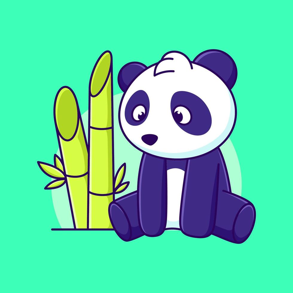 ilustração em vetor bonito panda sentado. panda de desenho animado com bambu