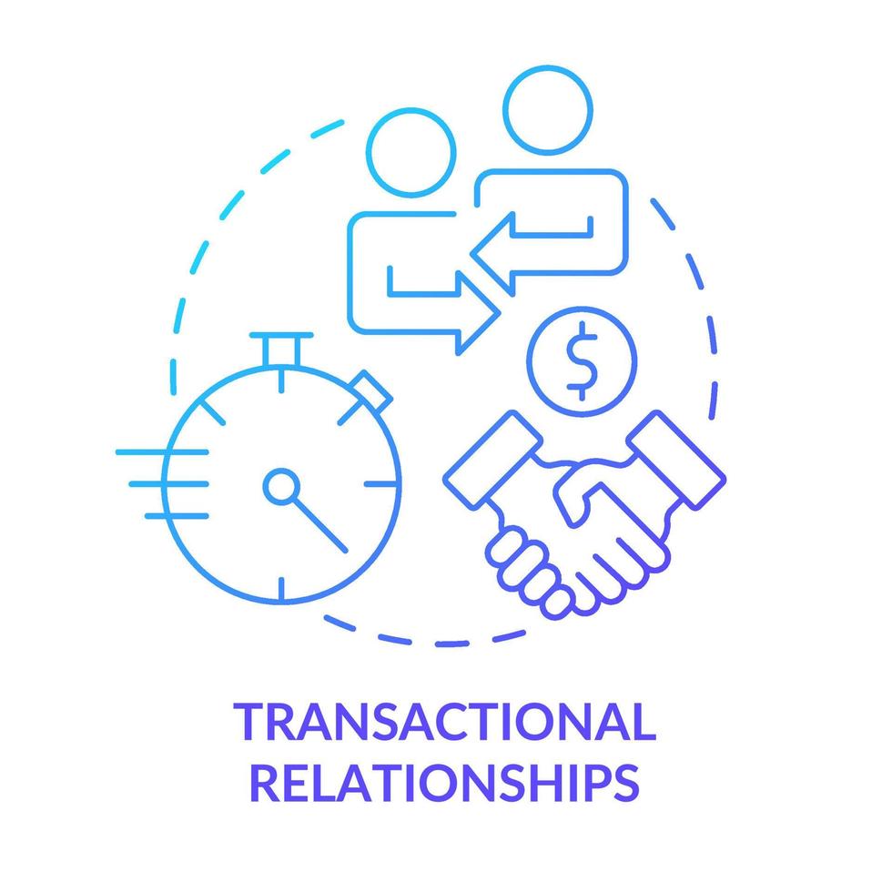 ícone de conceito gradiente azul relações transacionais. ilustração de linha fina de idéia abstrata de interação comprador-vendedor. negócio. desenho de contorno isolado. vetor