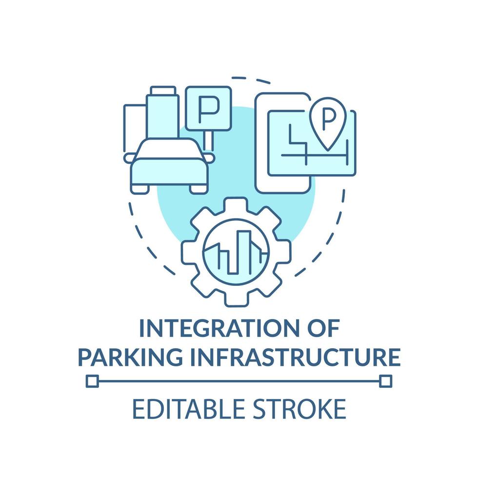 integração do ícone do conceito turquesa de infraestrutura de estacionamento. maas requisito idéia abstrata ilustração de linha fina. desenho de contorno isolado. traço editável. vetor