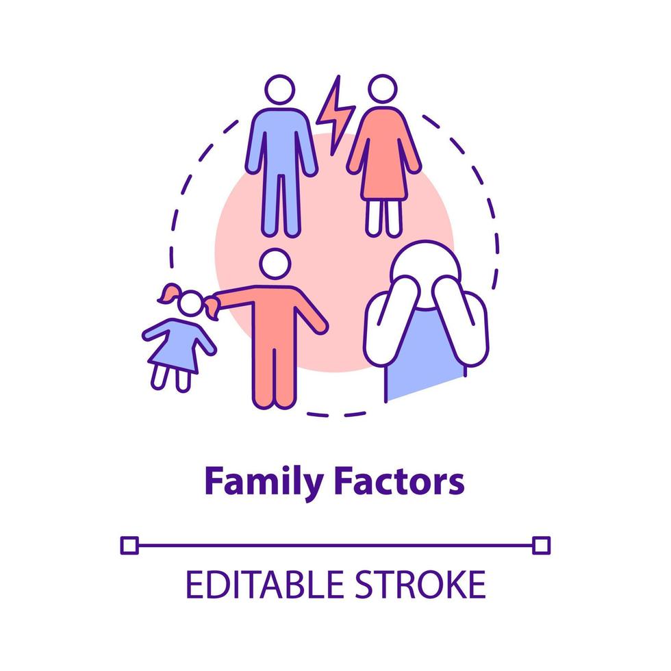 ícone do conceito de fatores familiares. ambiente doméstico. problema nas escolas públicas idéia abstrata ilustração de linha fina. desenho de contorno isolado. traço editável. vetor