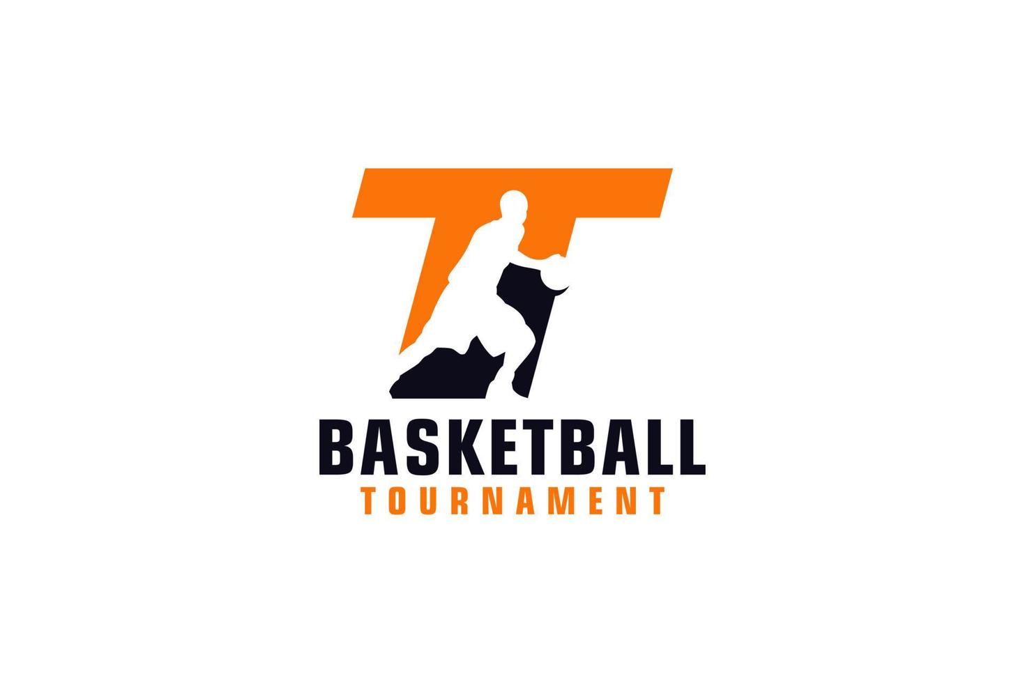 letra t com design de logotipo de basquete. elementos de modelo de design vetorial para equipe esportiva ou identidade corporativa. vetor