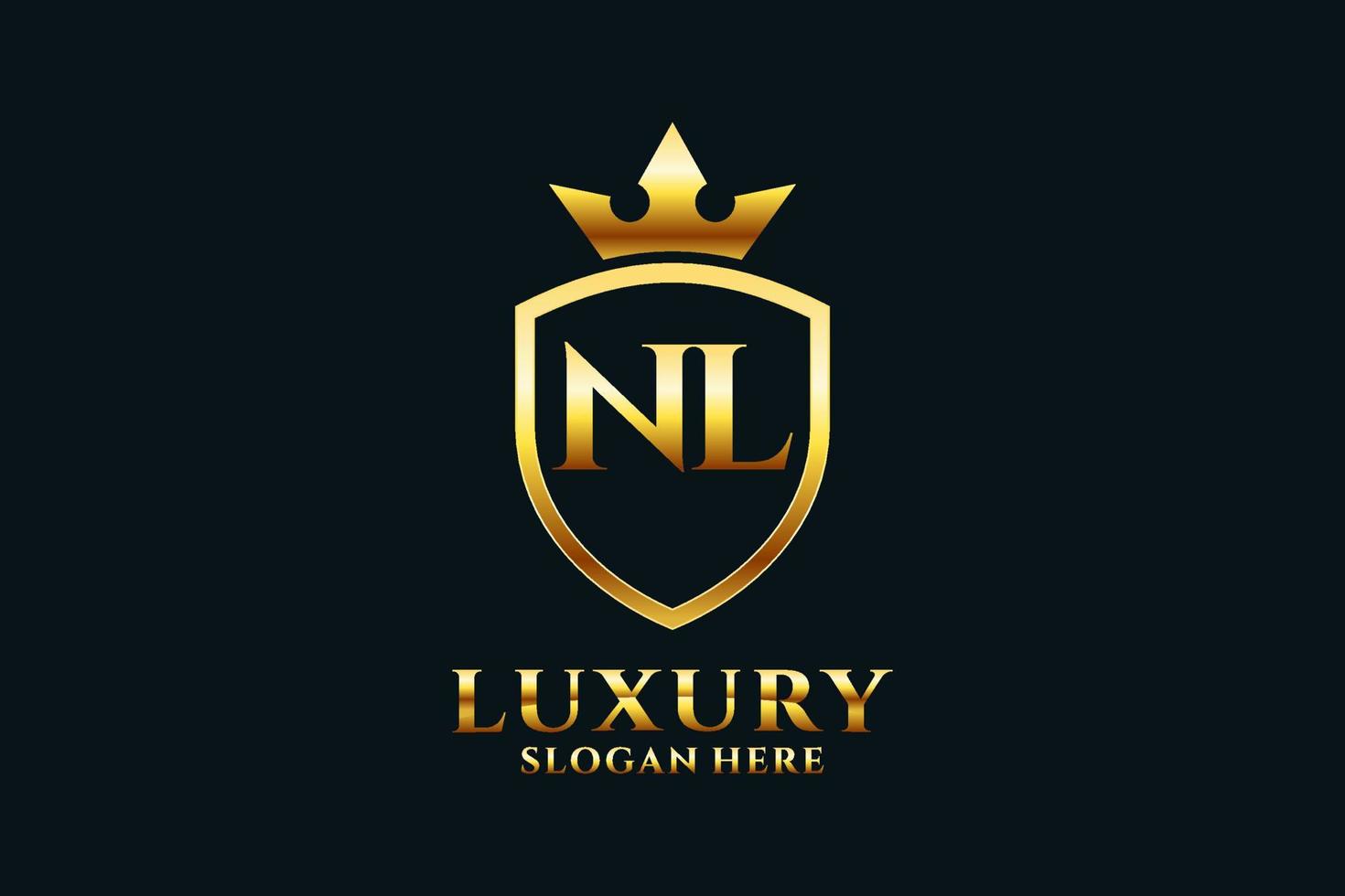 inicial nl elegante logotipo de monograma de luxo ou modelo de crachá com pergaminhos e coroa real - perfeito para projetos de marca luxuosos vetor