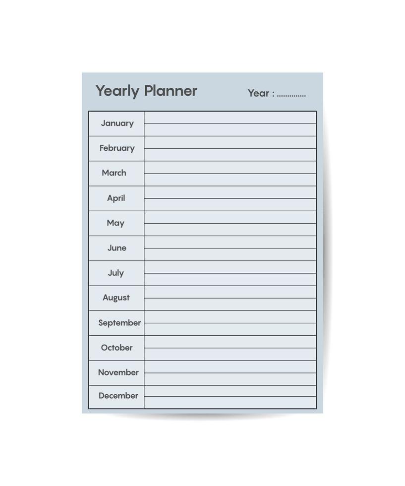 modelo de planejador anual planejadores minimalistas design de vetor de página de organizador de negócios