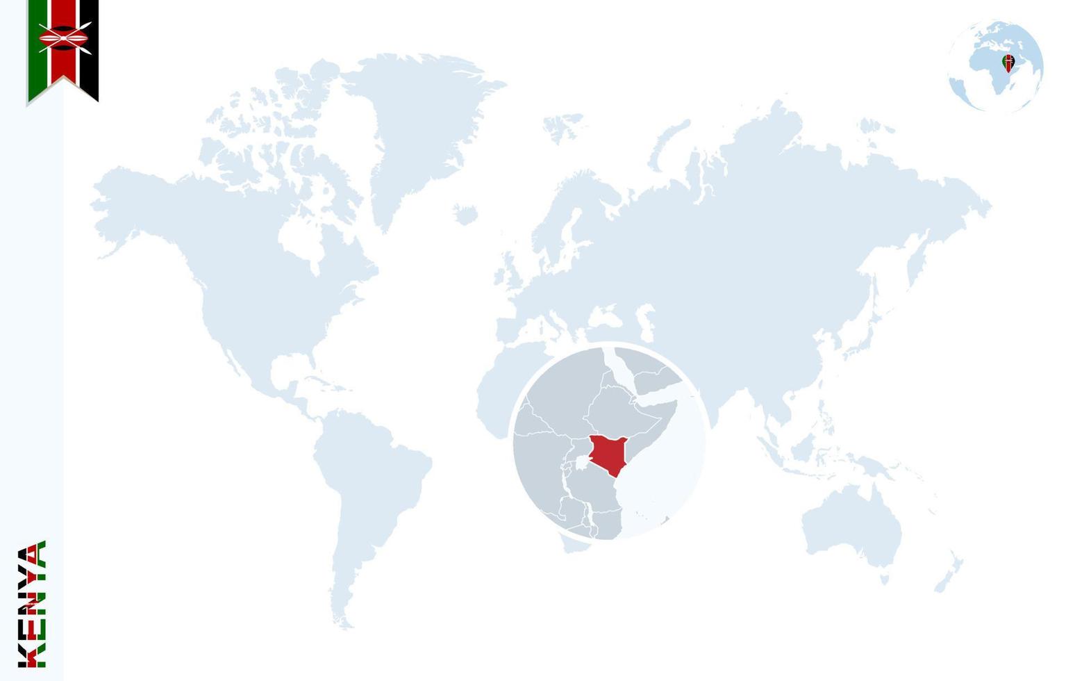 mapa-múndi azul com ampliação no Quênia. vetor