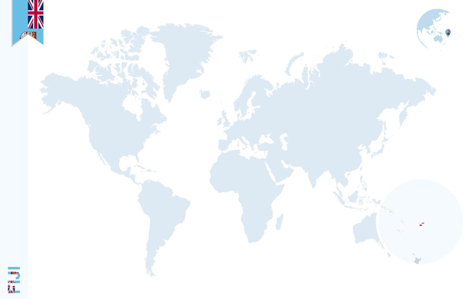 mapa-múndi azul com ampliação em fiji. vetor