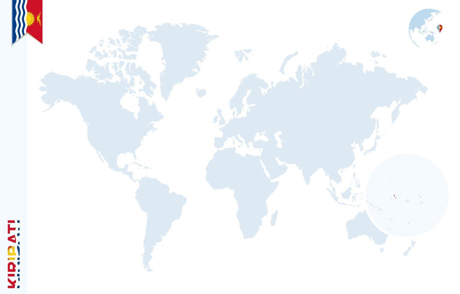 mapa-múndi azul com ampliação em kiribati. vetor