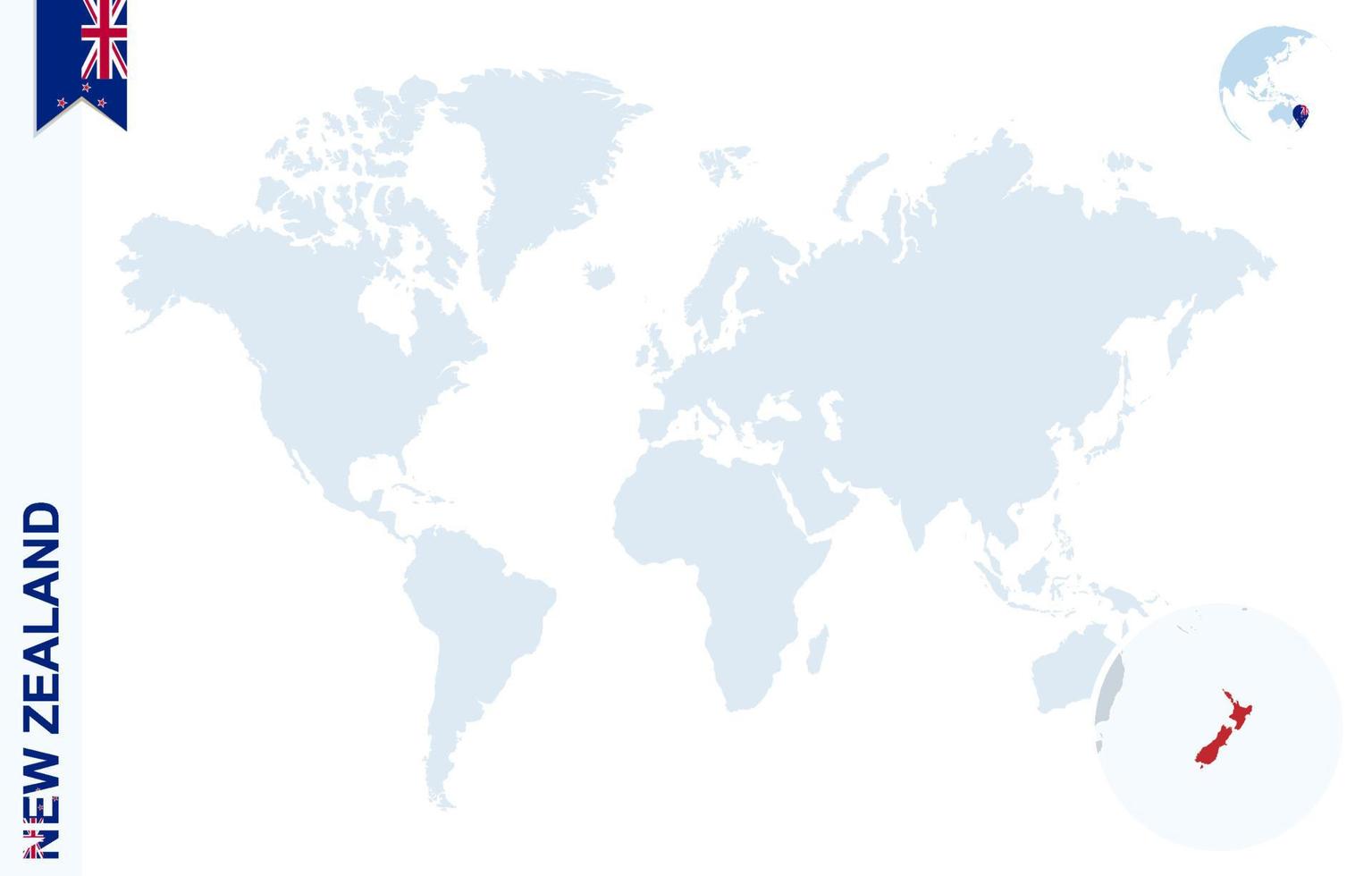 mapa-múndi azul com ampliação na Nova Zelândia. vetor