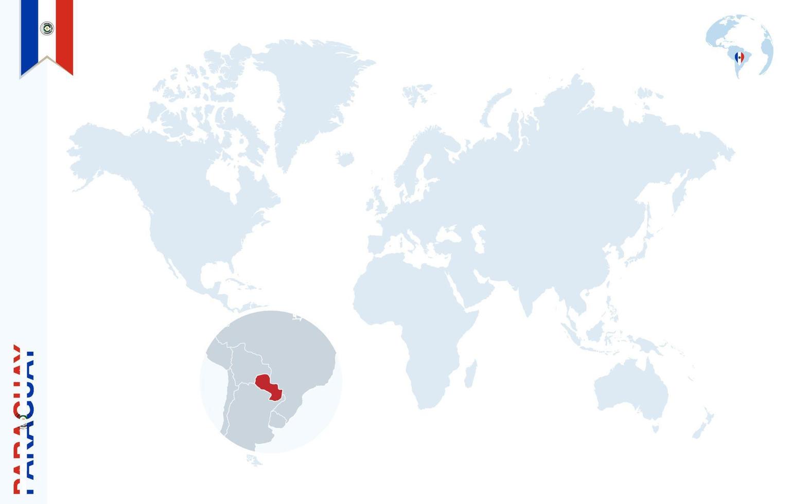 mapa-múndi azul com ampliação no paraguai. vetor