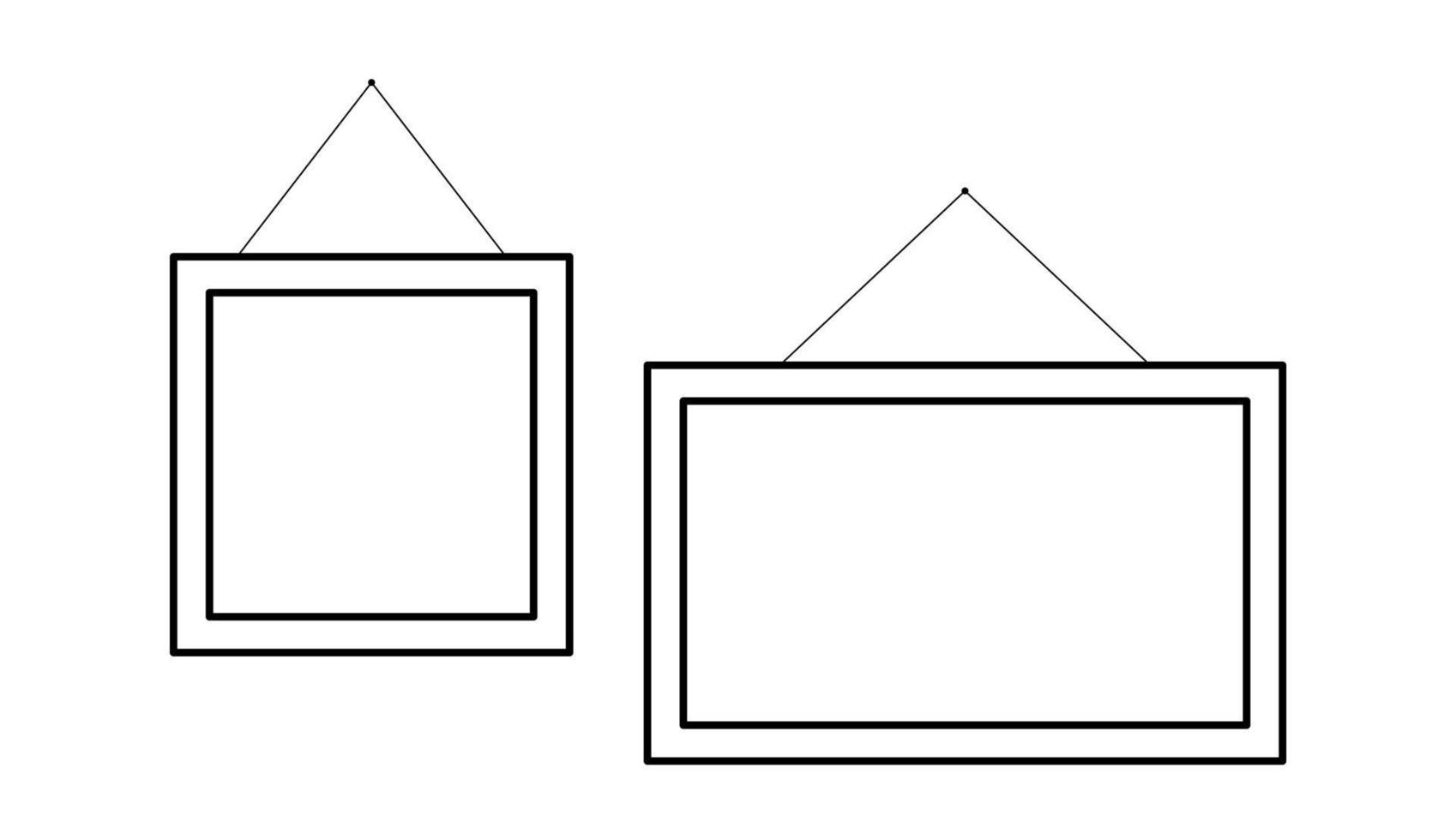 ícone de linha de quadro de arte de parede. pendurado em um porta-retrato preto em branco de parede. ilustração de elemento de linha simples preta isolada do conceito de arte. vetor