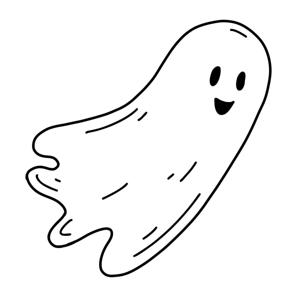 silhueta de fantasma de halloween desenhada de mão. ilustração vetorial doodle, arte de linha para web design, ícone, impressão, página para colorir vetor