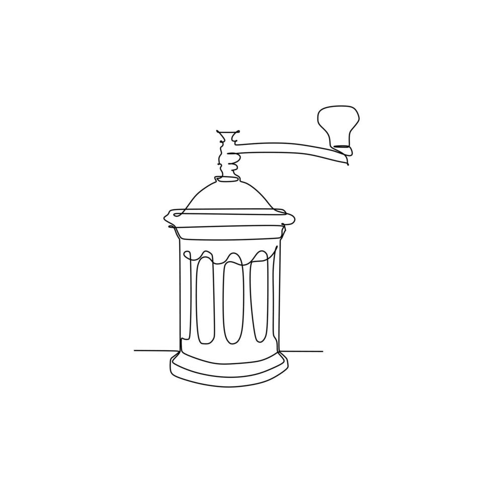 ferramentas manuais de moedor de café - desenho de uma linha contínua ilustração vetorial design de estilo desenhado à mão para o conceito de alimentos e bebidas vetor