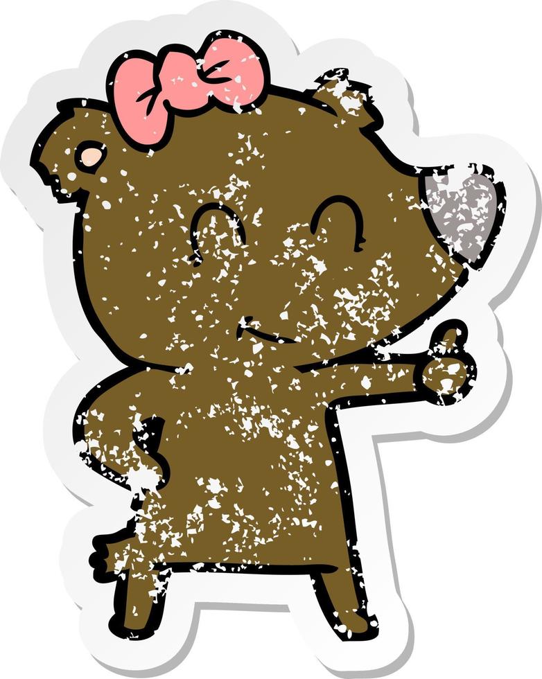 vinheta angustiada de um desenho de urso feminino vetor