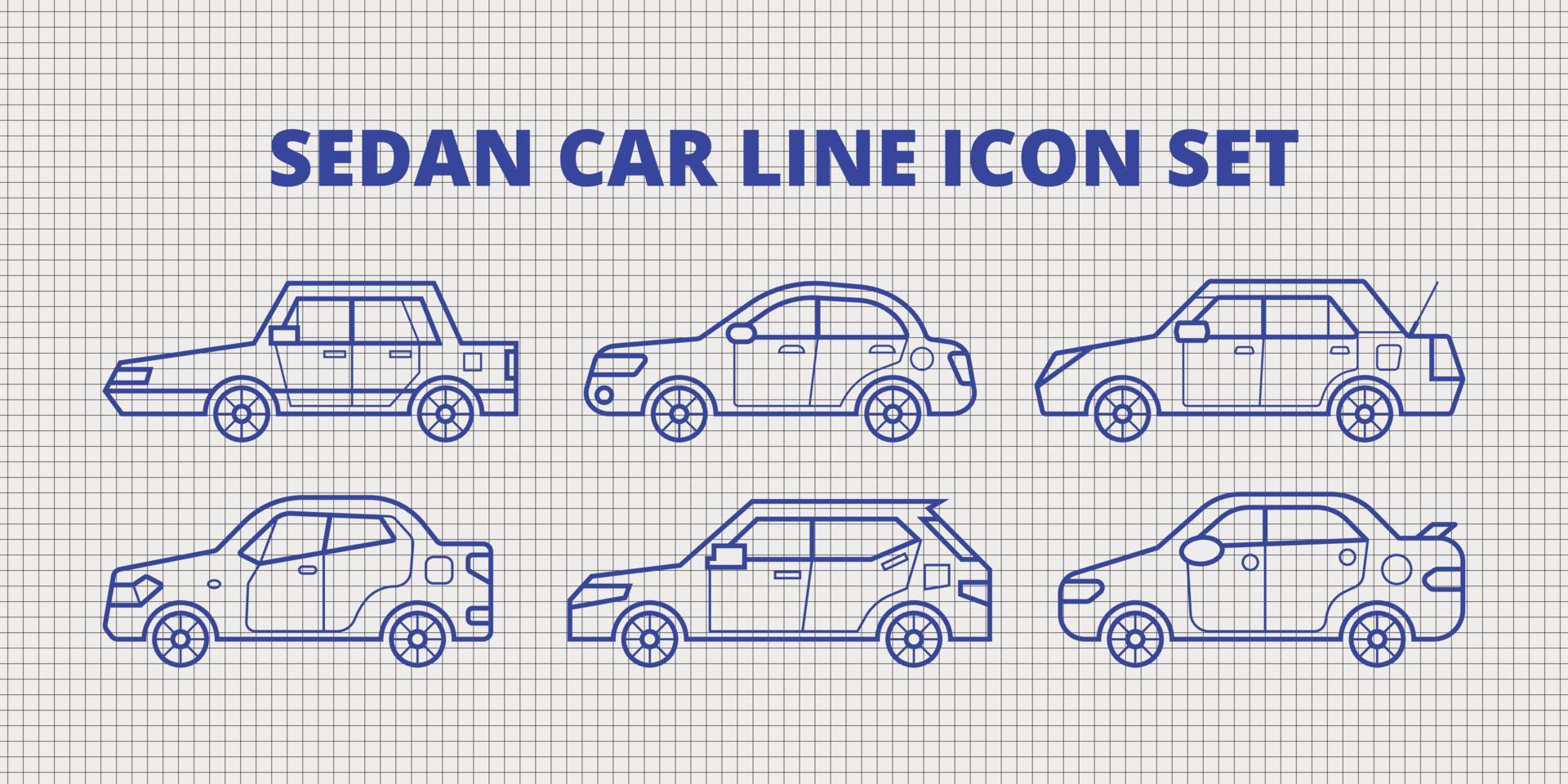 conjunto de ícones de linha de carro sedan vetor