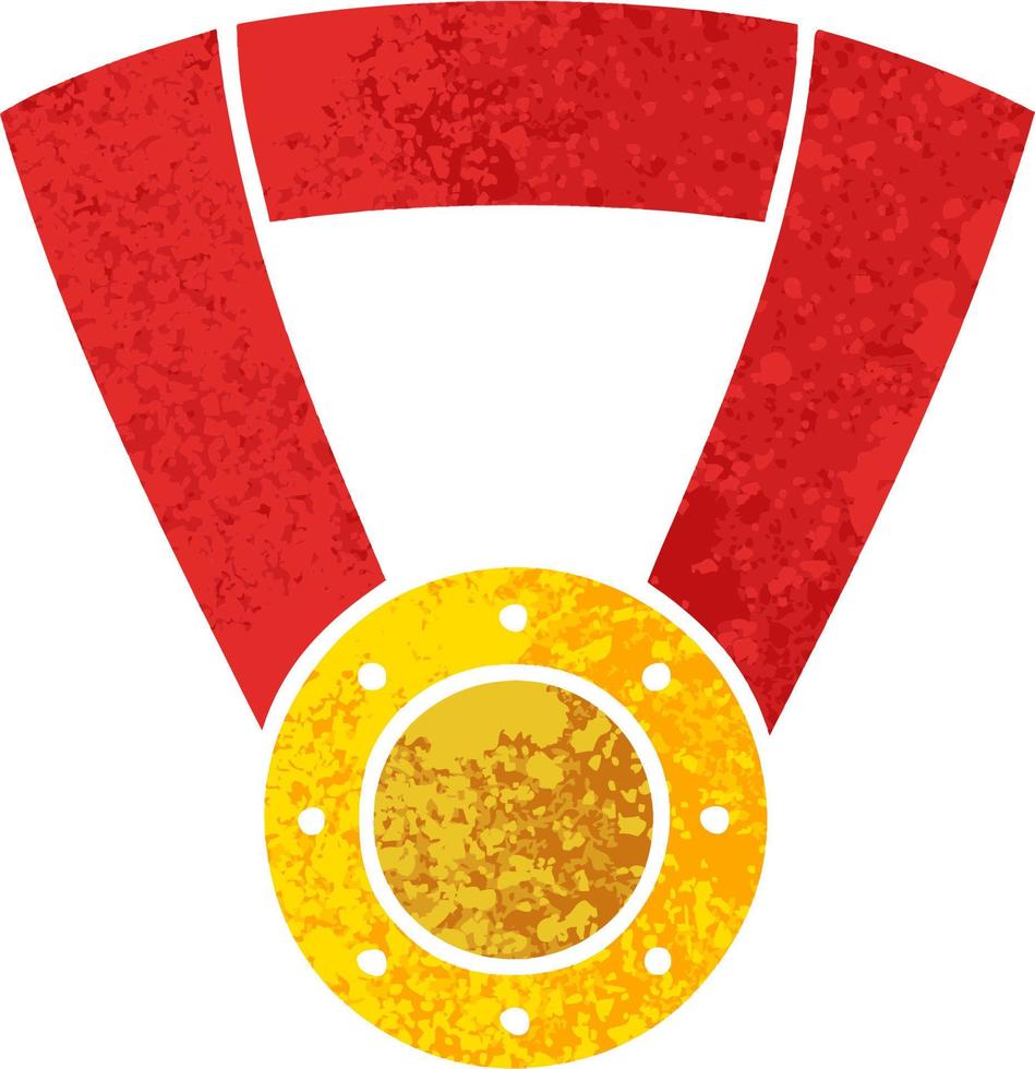 medalha de ouro dos desenhos animados de estilo de ilustração retrô vetor