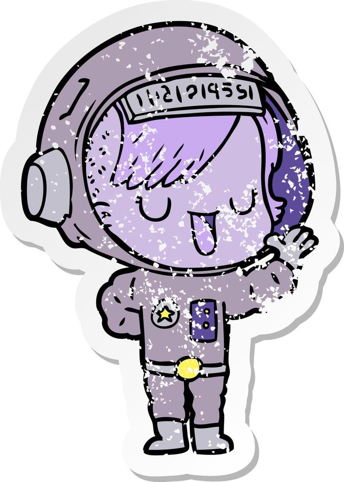 vinheta angustiada de uma mulher astronauta de desenho animado vetor