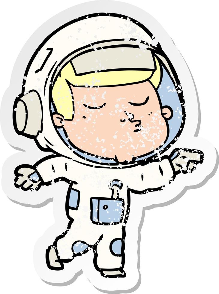 vinheta angustiada de um astronauta confiante de desenho animado vetor