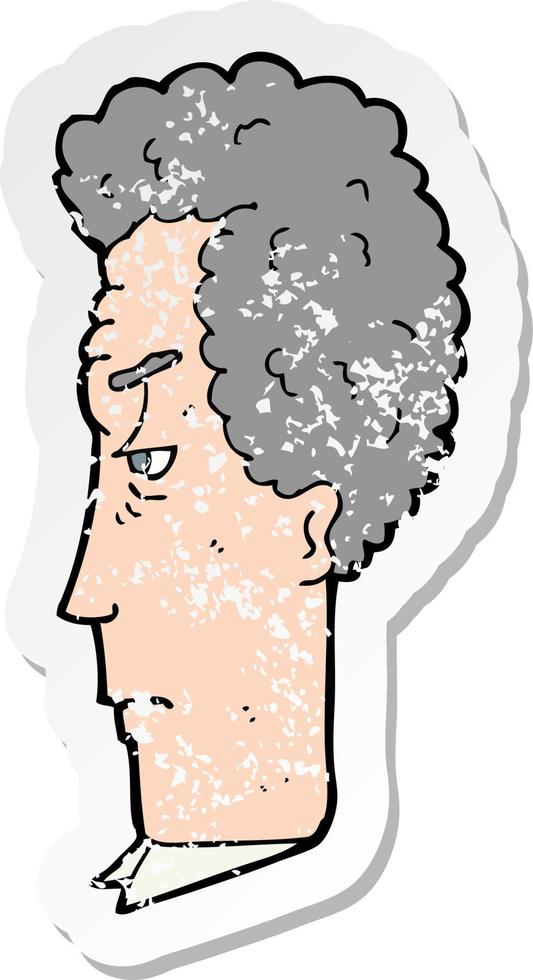 adesivo retrô angustiado de um homem de cabelos grisalhos de desenho animado vetor
