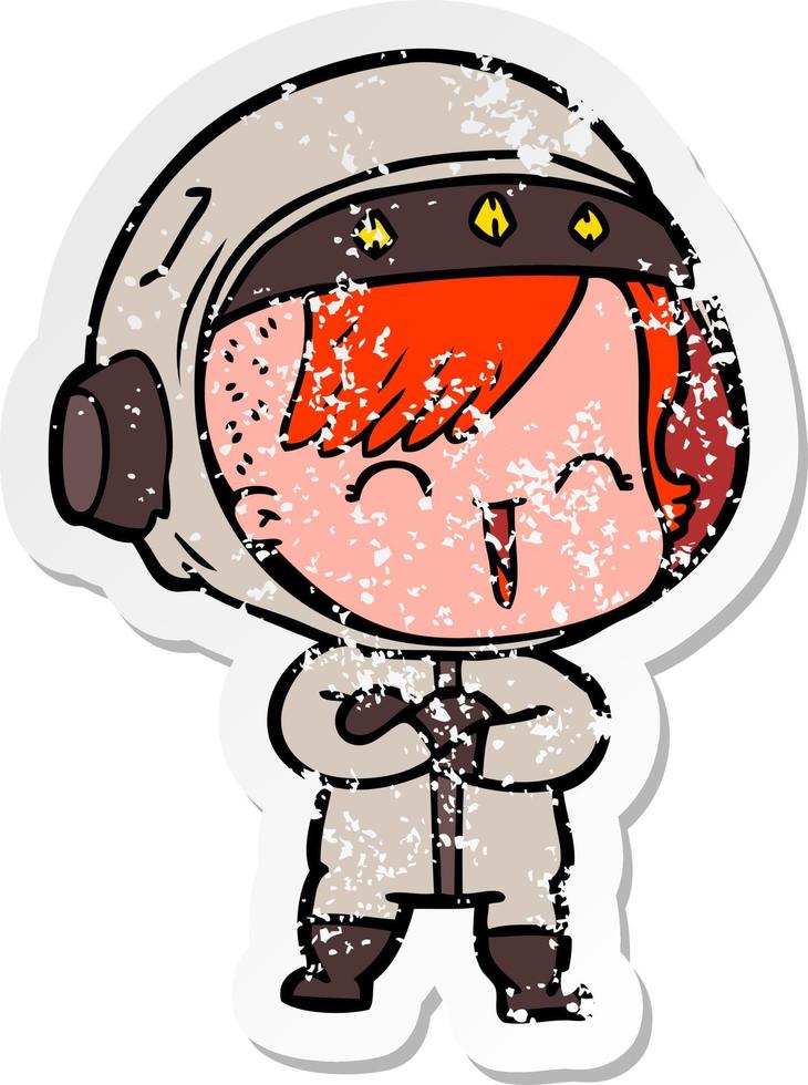 vinheta angustiada de uma garota astronauta rindo de desenho animado vetor