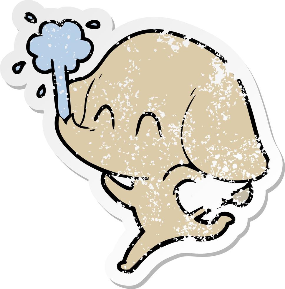 adesivo angustiado de um elefante fofo de desenho animado jorrando água vetor